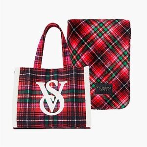 Victoria secret sherpa tote and blanket set